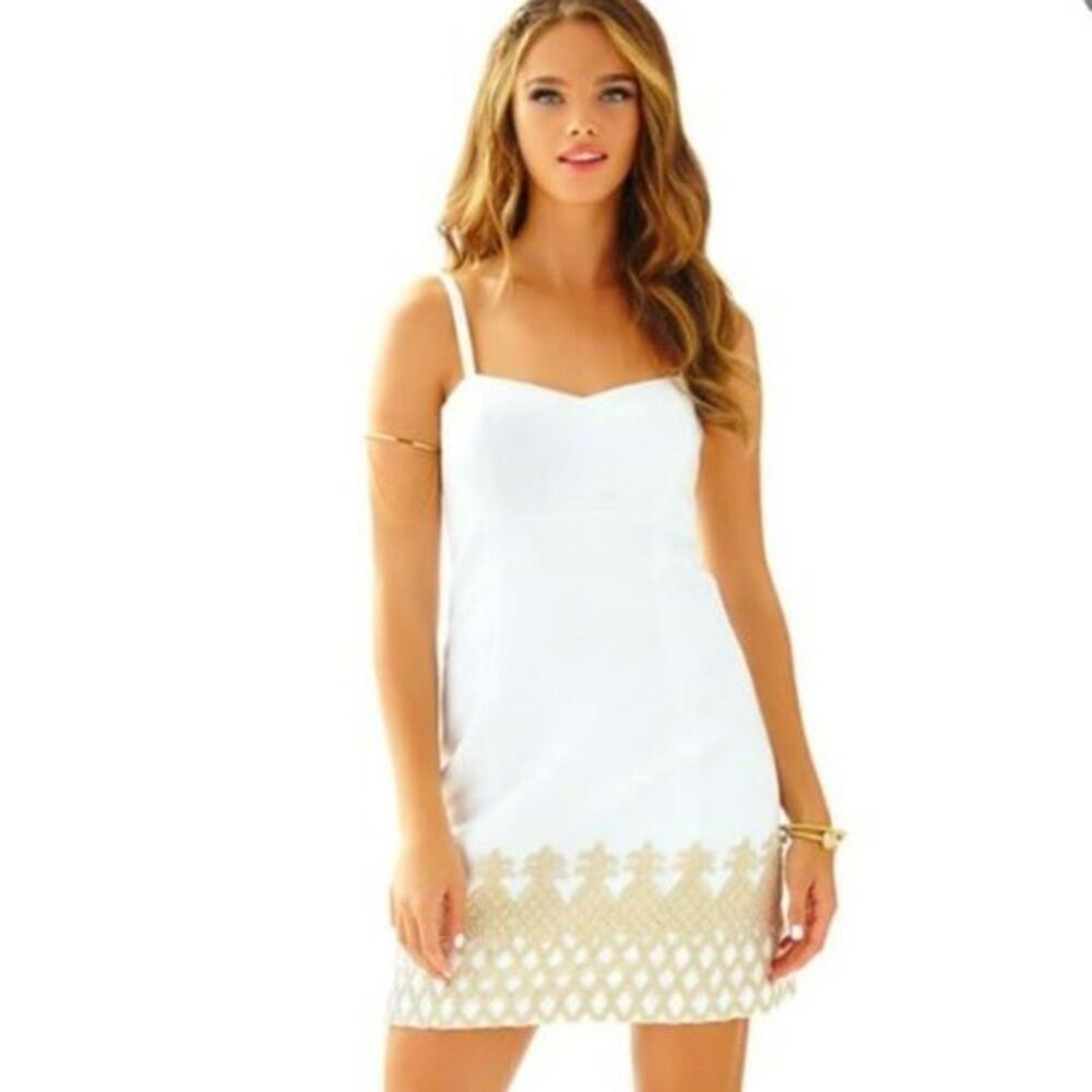 Lilly Pulitzer Resort White LANE Dress w/Gold Pineapple 2 NWOT